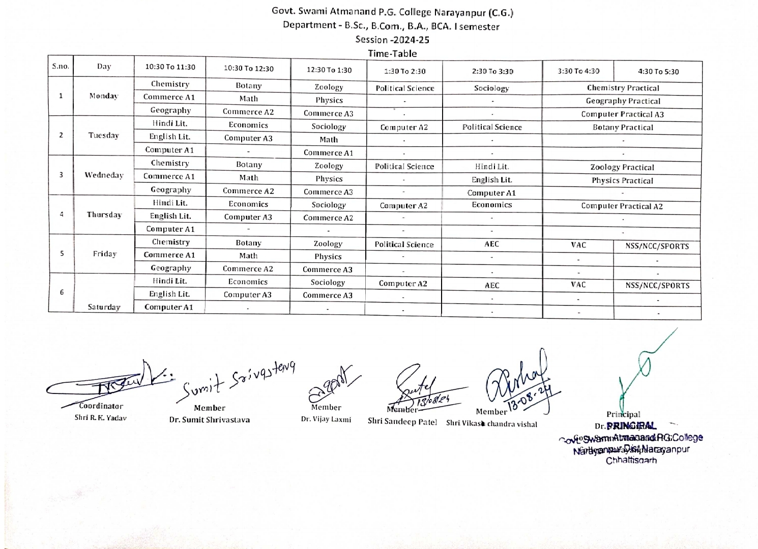  Class Time Table 